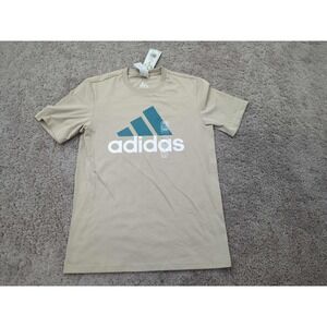 Adidas T Shirt Mens Small Beige‎ Short Sleeve Logo Multi Sport Athletic NWT